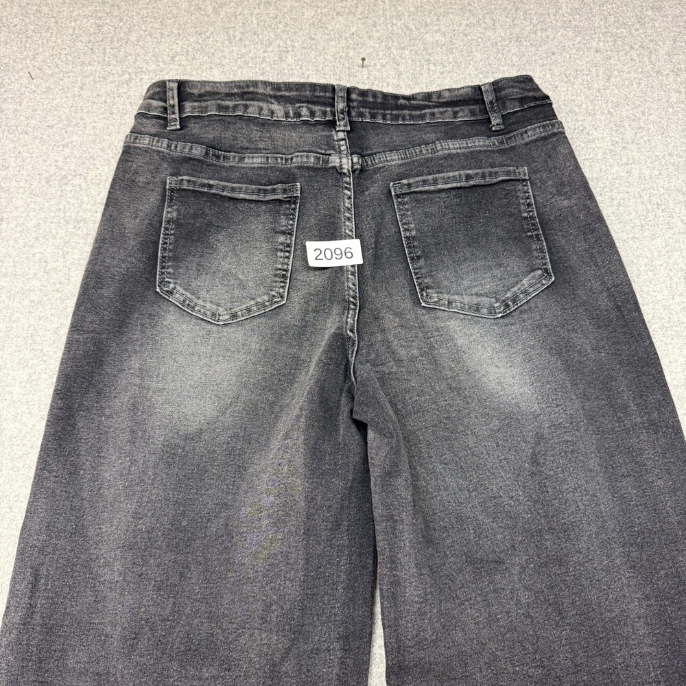 Jeans Wide Leg Denim Pants XL Black Faded Wash High Rise Patch Pockets 2096 - Picture 10 of 10